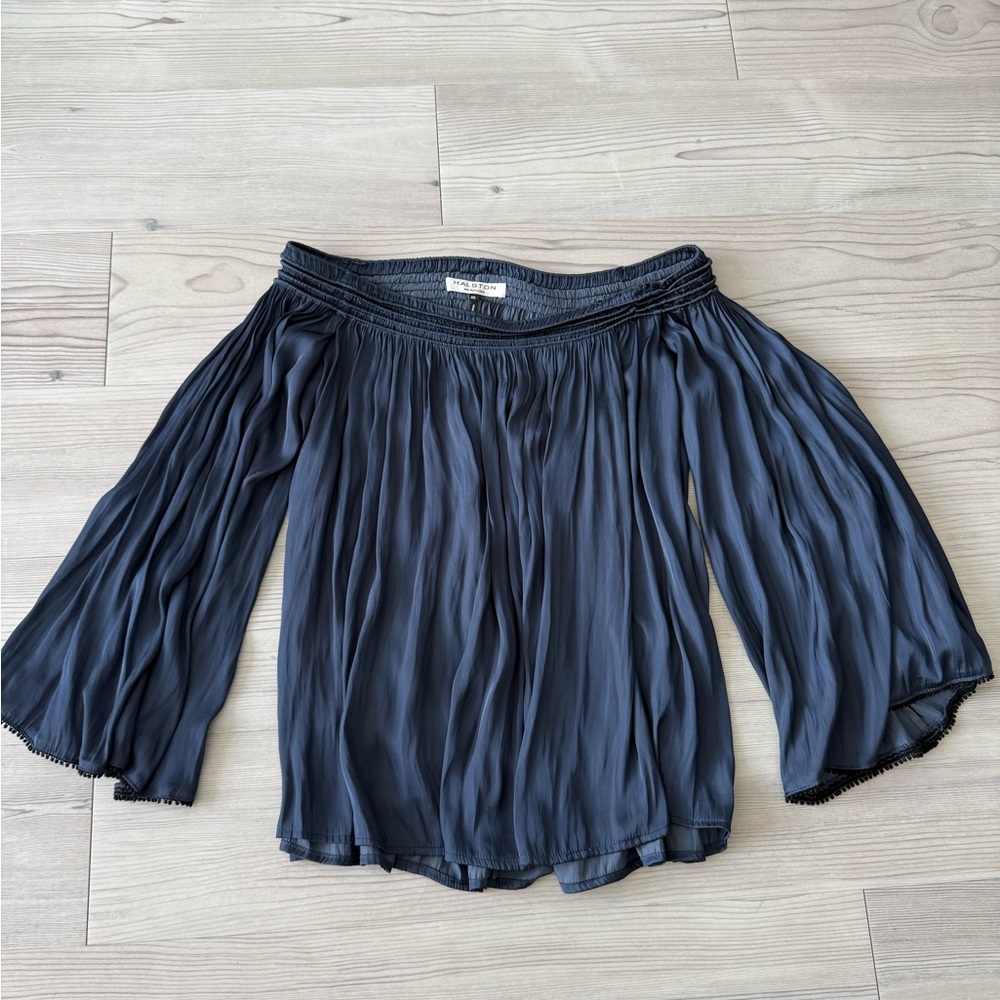Halston Heritage Slate Blue Smocked Top